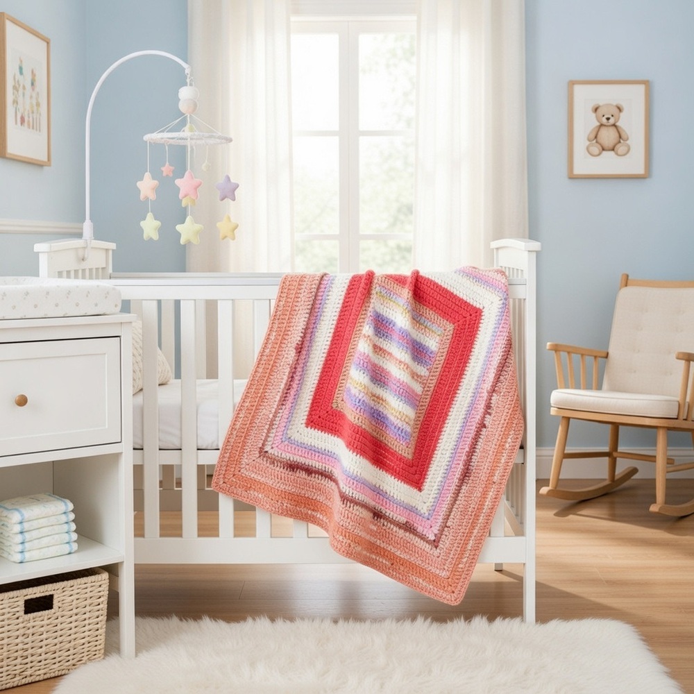 Cozy Striped Baby Blanket -‎ Pink, Purple and Pastel Tones